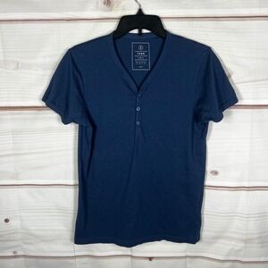 FSBN Slim Fit T-Shirt Mens Small Blue Solid Henley Short Sleeve Cotton Basic Tee